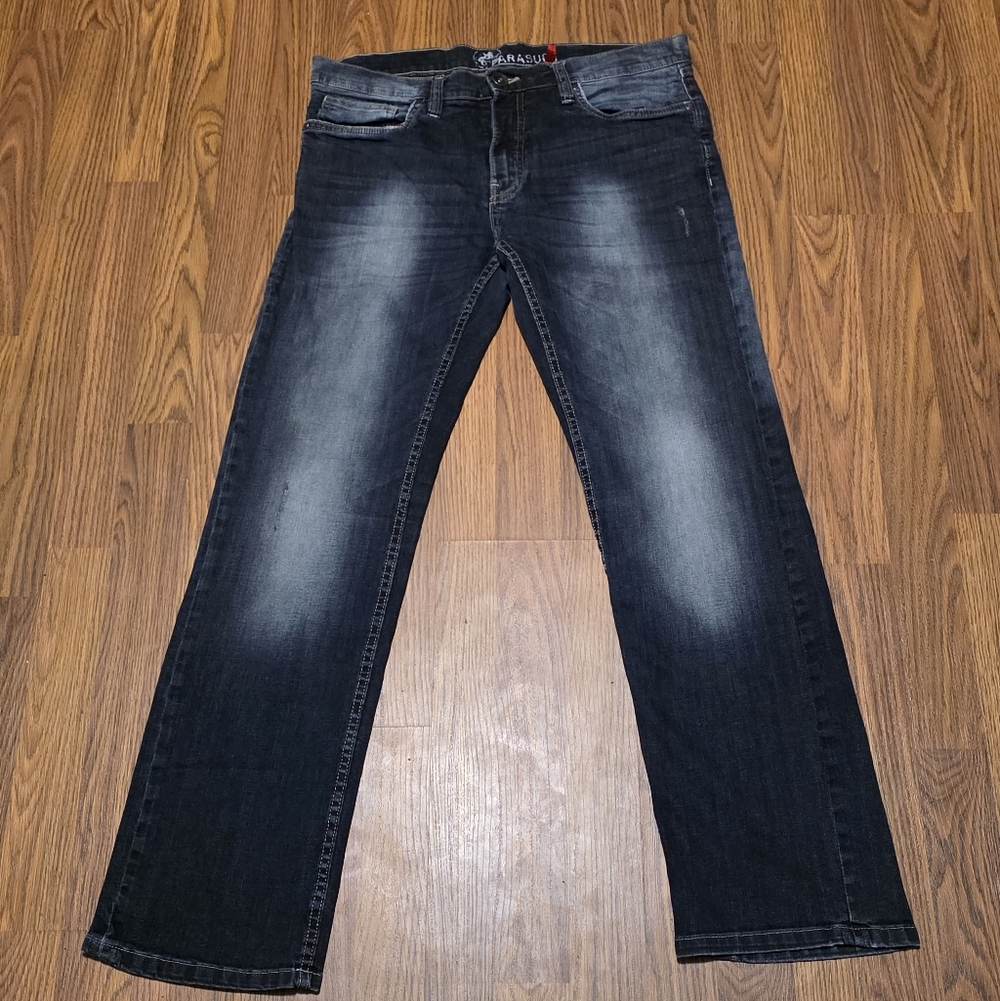 Parasuco Denim Legend WB-8864 Jeans 33x32 Straight Sun Faded Wash Dark Indigo